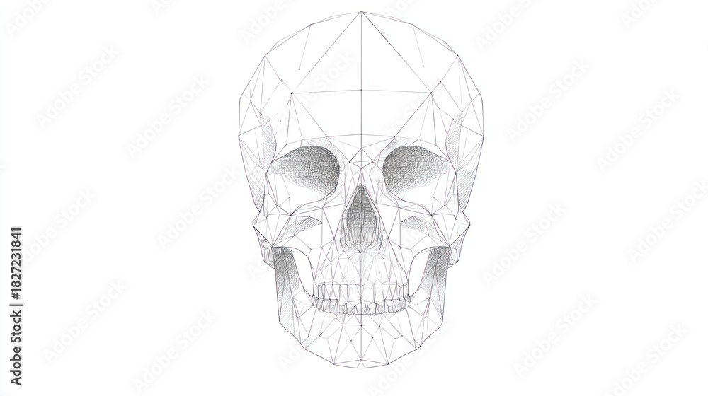 Obraz premium Line drawing of a human skull, geometrically constructed, facing forward on a white background