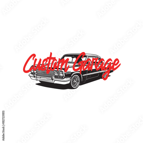 Old school sedan car illustration for automotive repair and restoration service