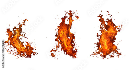 Isolated fire flames collection on white, vector art elements