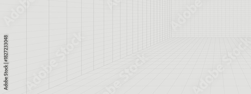 Perspective grid background 3d Vector illustration. Wireframe room on the white background.
