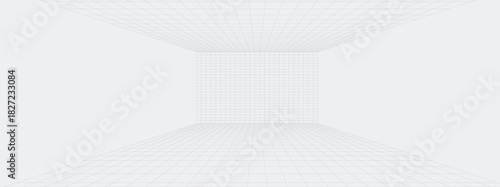 Room perspective grid background 3d Vector illustration. Network cyber technology, sci-fi, wireframe. 