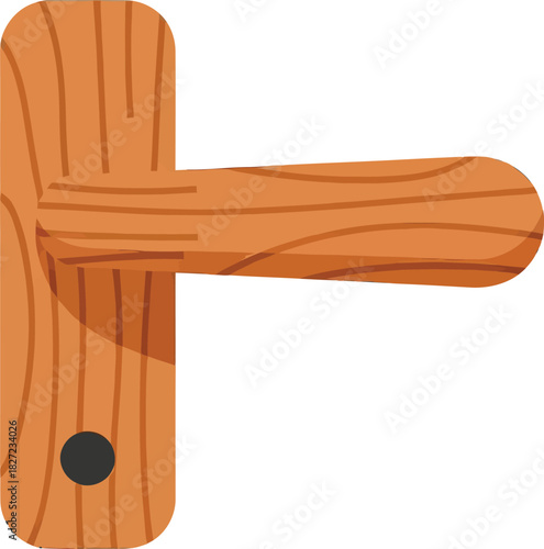 A simple wooden lever door handle with a visible wood grain texture.