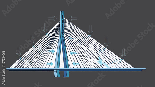 Cable-Stayed Bridge Structural Diagram Vector