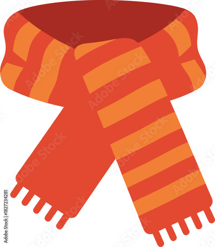 A warm, striped scarf in shades of orange and red, perfect for cold weather.