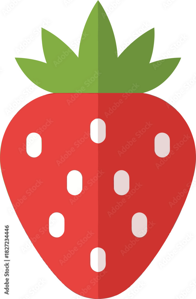 Obraz premium A vibrant and detailed illustration of a ripe strawberry with green leaves, perfect for food-related designs.