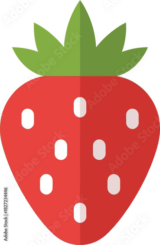 A vibrant and detailed illustration of a ripe strawberry with green leaves, perfect for food-related designs.