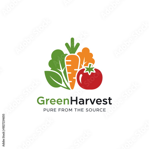 Green Harvest Logo - Fresh Vegetables and Healthy Eating Concept.