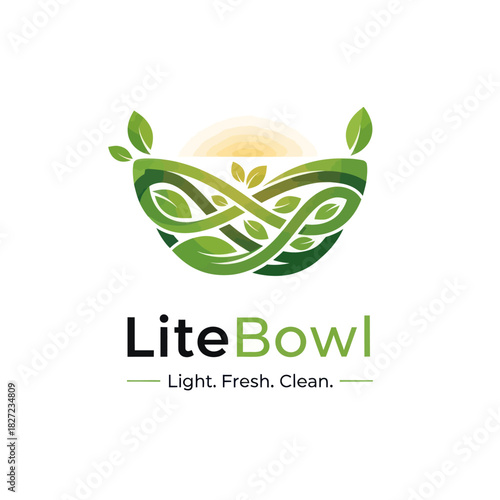 Lite Bowl Logo Featuring Green Leaves and a Bowl-like Shape.