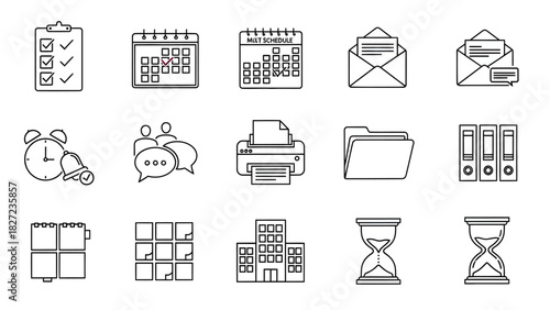Vector Set of Business and Time Management Icons for Efficient Workflow
