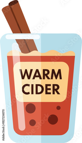 A glass of warm apple cider with cinnamon sticks, a cozy autumn drink illustration.