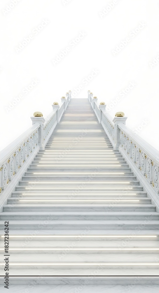 Fototapeta premium Luxurious White Marble Grand Staircase with Illuminated Steps and Golden Accents