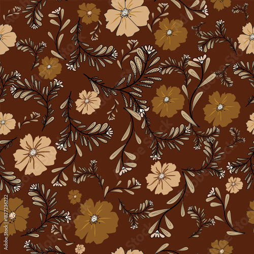 Boho floral pattern in deep red tones,Ideal for textiles, wallpapers, home décor, fashion design, packaging, and creative projects that seek a stylish 