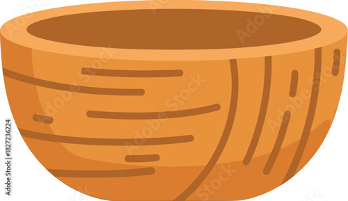 Simple cartoon illustration of an empty brown coconut shell bowl with textured surface.