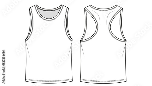 Front and back view of a sleeveless tank top t-shirt garment illustration