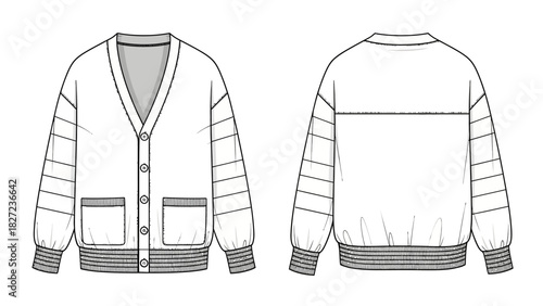 Fashionable Cardigan Design Front and Back View Fashion Illustration