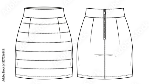 Fashionable high-waisted striped mini skirt with a zipper front design