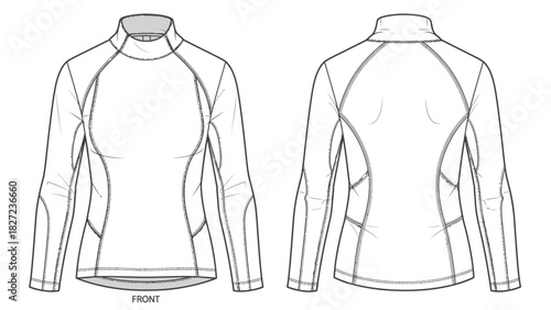 Vector illustration of a long-sleeved athletic top with a high neckline and detailed stitching