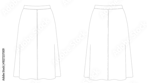 Fashion illustration of A-line skirts with different waistbands, showcasing garment details and design variations