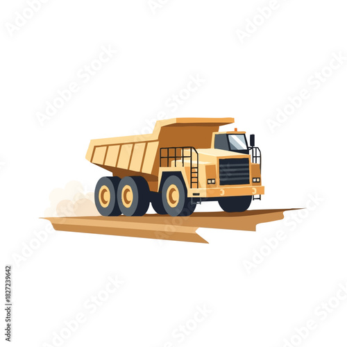 A vibrant illustration of a massive yellow dump truck, ideal for construction, mining, or heavy-duty transport, isolated on a clean white backdrop.