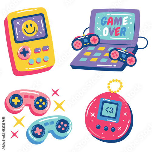 Retro Gaming Icons Collection Classic Handhelds and Controllers