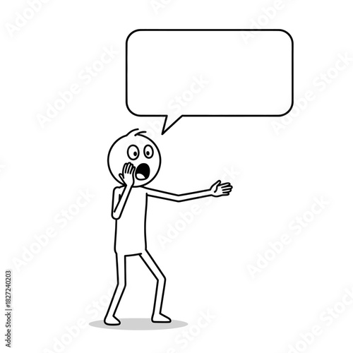 Stickman character pointing forward while expressing shock mixed with amazement. Simple vector line art.