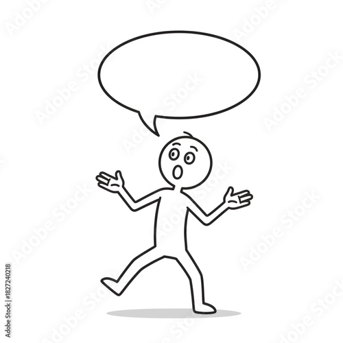 Stickman character with open arms showing a mix of shock and amazement. Minimal line illustration.