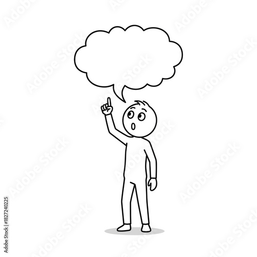 Stickman character raising a hand while expressing shock and amazement. Clean vector style.