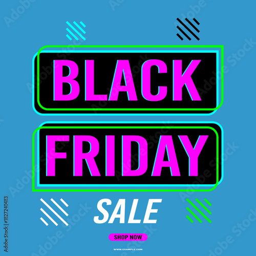 Black Friday sale background with bright neon. Modern design. Background for banners, card, poster. Vector illustration.