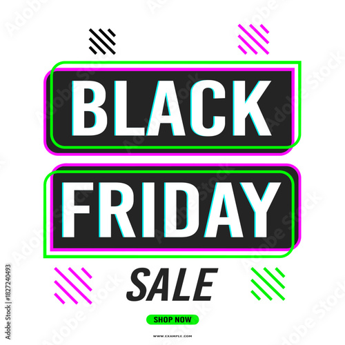 Black Friday sale background with bright neon. Modern design. Background for poster, banner, cards. Vector illustration.
