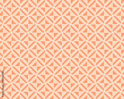 パステルカラーの三角形（トライアングル）幾何学シームレスパターン  レトロで可愛い！オレンジとピンクのタイル背景
