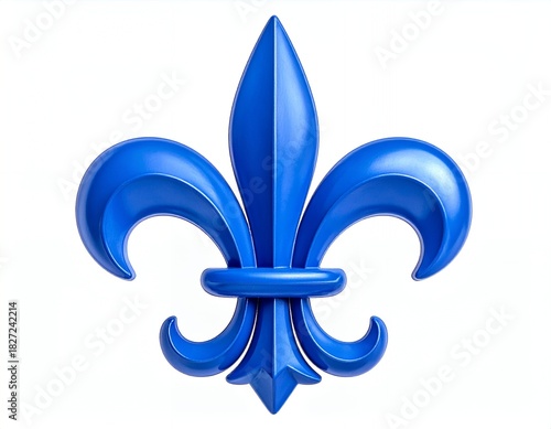 Blue Fleur-de-lis Symbol on White Background.