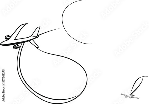 Single line airplane taking off into a curved trail 1