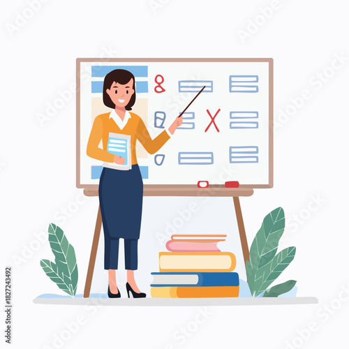 Female Teacher Explaining Math On Board.