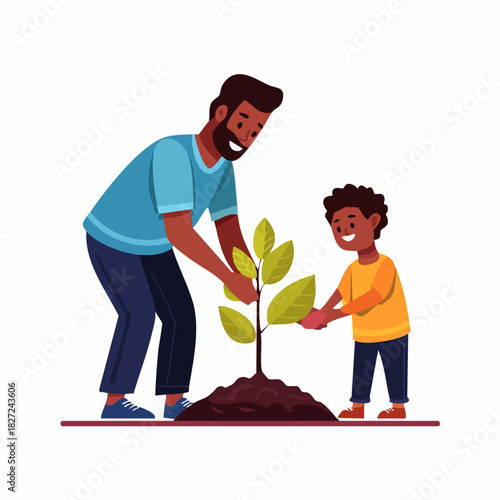 Two People Planting A Seedling Tree Together.