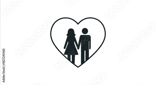 Vector graphic icon featuring a loving couple, a man and a woman, united within a heart shape, symbolizing deep affection, lasting partnership, and romantic relationship
