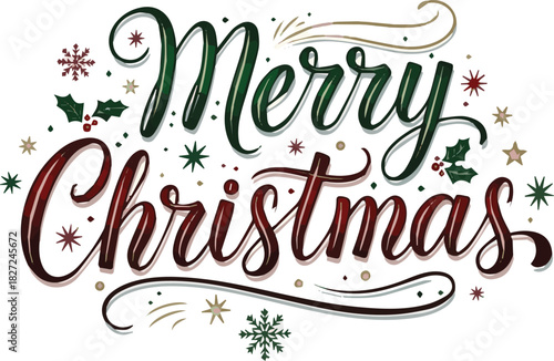 Create a Merry Christmas vector text Calligraphic Lettering Vector art illustration with white backgound