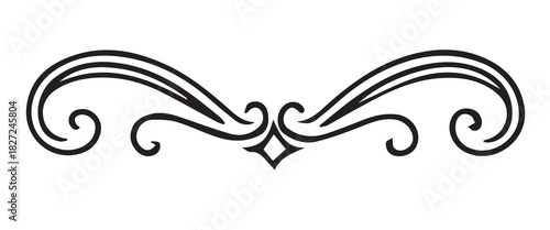 A black and white vector presents a simple calligraphy inspired ornament with abstract swirls and artistic curves, delivering a clean, graceful decorative style highlighted by precise flowing lines.