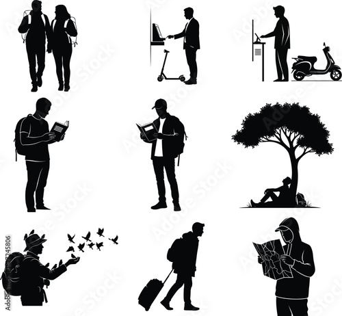 Silhouette collection of people in various activities and poses