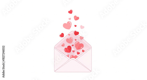 A sweet pastel pink envelope overflowing with vibrant pink hearts symbolizing love and affection in a delightful romantic concept
