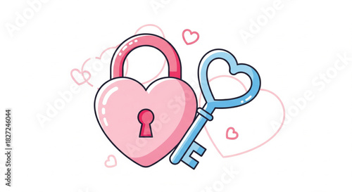 Heart-shaped padlock and key symbol representing love, romance, and secure relationships, perfect for Valentine's Day and relationship concepts