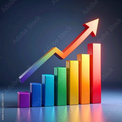 Free Download Vibrant Rainbow Bar Chart with Upward Trending Arrow Symbolizing Growth and Success. - GFXLoad