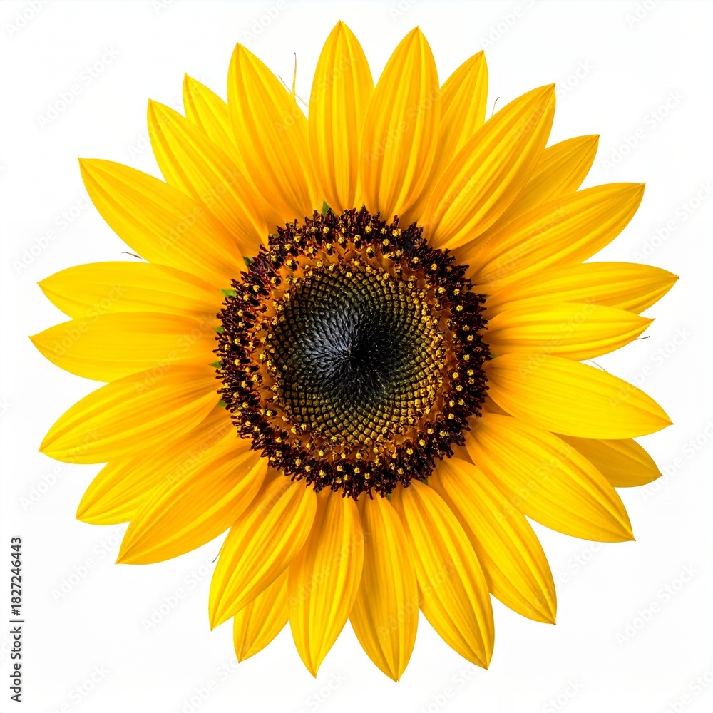 Fototapeta premium Vibrant Sunflower Blossom Isolated on White Background.