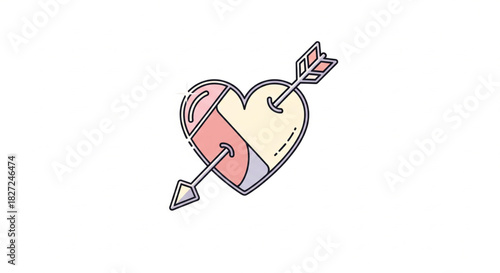 A modern lineal color icon of a heart pierced by an arrow. This cute and colorful symbol represents falling in love, romance, and affection, perfect for Valentine's Day designs