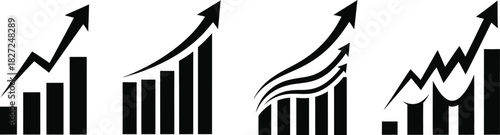 Black and white upward trending bar graphs representing growth and success