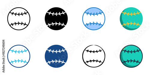 Softball icon set multiple style vector collection 
