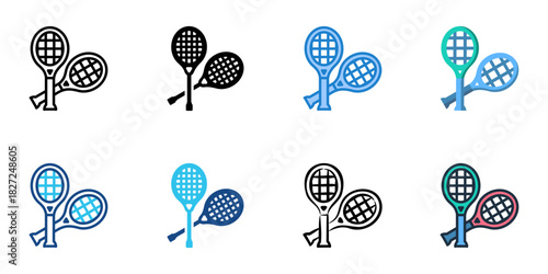 Tennis Racket icon set multiple style vector collection 
