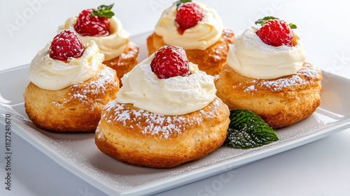 Wallpaper Mural Cream scone with clotted cream and raspberry, powdered sugar and mint garnish Torontodigital.ca