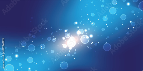 Abstract rainbow soap bubbles in blue summer sky. Childhood fun activity. Children fun activities magic shampoo bubles. blue design background