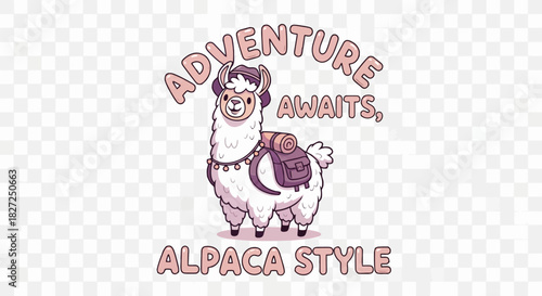 Adventure awaits, alpaca style. adorable illustration of an alpaca dressed for adventure with luggage, perfect for travel-themed designs and children's content