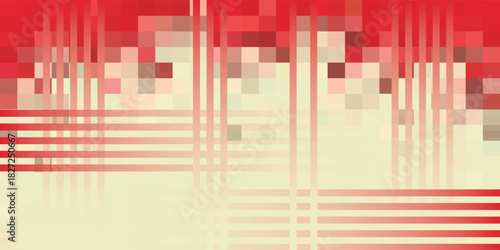 Abstract red and cream background with a pixelated top border and intersecting linear patterns.